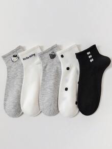 SANRIO 5双卡通图案短袜，时尚薄款踝袜，四季皆宜，柔软透气，适合学生穿着，百搭配饰（颜色随机） - 彩色 - 查看 4