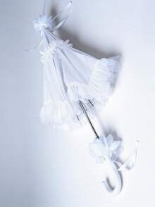 1把女士洛丽塔蕾丝边白色蕾丝阳伞，新娘婚礼伞 - 白色 - 查看 2