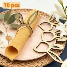 10pcs Cute Wooden Napkin Rings, Easter Bunny Shaped, Suitable For Easter And Rabbit Themed Parties, Dining Napkin Holders | Adorable Napkin Rings, Napkin Holders, Napkins Not Included - W2250 - View 2