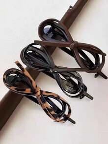 2个/3个装女士皮革蝴蝶结扭结发夹，大号防滑发夹，适合优雅盘发造型 - 彩色 - 查看 12