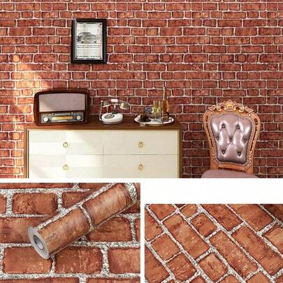 1 Roll Vintage Brick Pattern Peel And Stick Wallpaper, Waterproof Removable, Instant Application For Bedroom, Living Room, Kitchen, Dining Room, Study, Cabinet, Decorative Sticker, Furniture Renewal, Wall Decor, Easy To Clean, Personalized Wall Decal