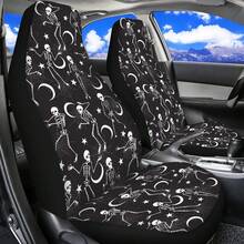 Skull Mushroom Print Car Front Seat Covers,Universal Car Seat Cushion Set,Suitable For Cars, SUVs, And Trucks,Perfect For Holiday Gift Or Special Occasion Present. - 有趣的骷髏蜘蛛網月亮星星 - 查看 7