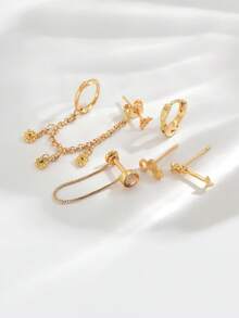 5pcs/Set Elegant Single Ear Cuff Minimalist Earring Set, Suitable For Women's Date, Party, Daily Commute Wear - Yellow Gold - View 3