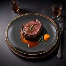 Juego de vajilla de cerámica negra con borde dorado, que incluye platos negros con bordes dorados, adecuado para diversas ocasiones como cumpleaños, fiestas, banquetes, celebraciones festivas, eventos de Año Nuevo y servicios de catering (vajilla de cerámica, lavable y reutilizable) - Negro - Ver 4