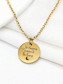 1pc Women's Customized Round Commemorative Medal Necklace, Valentine's Day Gift, Name Necklace, Godmother Necklace, Grandmother's Day Gift, Mother's Day Gift, Customized Women's Gift, Personalized Necklace, Women's Necklace, Women's Jewelry, Birthday, Anniversary Gift, Personalized Jewelry Gift - Multicolor - View 14
