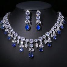 1 Set Of 3pcs Elegant Cubic Zirconia Necklace And Earrings Set, High-Quality Jewelry For Bride, Wedding, Formal Party, Engagement, Valentine's Day, Holiday Wear - Water Drop - View 3