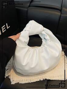 2026 Fashionable And Simple Cloud-Shaped Pleated Handbag, Shoulder Bag, Or Crossbody Bag For Daily Use - White - View 2