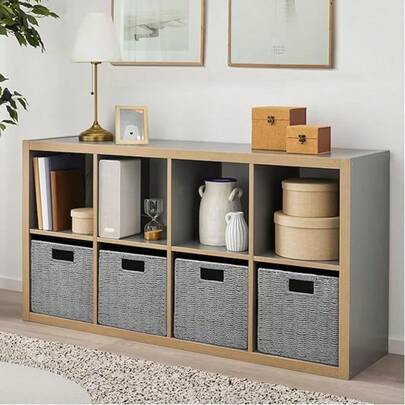 1pc Rectangular Wicker Basket, Bohemian Feng Shui Gourd Woven Storage Basket, With Built-In Handle Organizing Basket, Hand-Woven Storage Basket, Suitable For Living Room Shelf Classification, Bathroom Tissue Storage, Desktop Coffee Table, Miscellaneous Toys, Key Basket, Cosmetics Storage Box, Living Room Decoration Basket