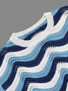 Women's Spring European And American Fashion Hollow Crochet Knit Short Sleeve Top And Casual Shorts Two Pieces Set Vacation - 多色 3 - 查看 8