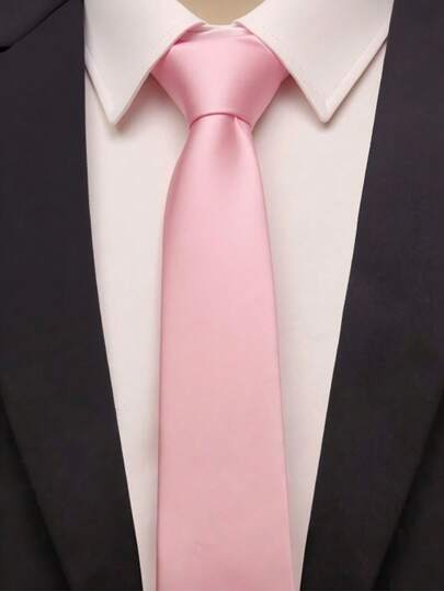 1 pieza Corbata de unicolor rosa de satén de alta calidad, suave y brillante, estilo para hombre de negocios (5cm)