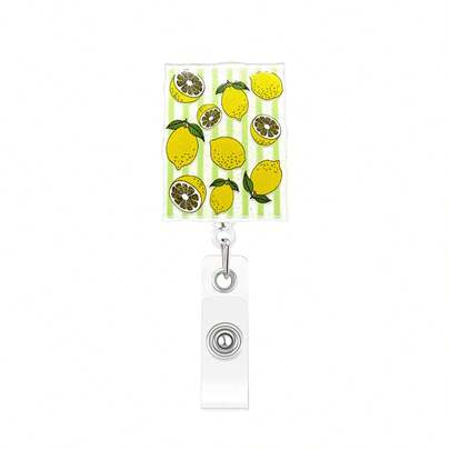 TONAVIETO 1pc Lemon With Green Stripes Badge Reel, Retractable Badge Clip With Swivel Alligator Clip, Medical Office Administrator Intern Pediatric Doctor Nurse Gifts
