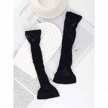 1pair Black Elastic Fishnet Fingerless Gloves For Women, Wedding Decoration And Simple Fashionable Arm Warmer - 黑色 - 查看 3
