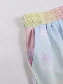 Disney Collaboration Collection, Lilo & Stitch Print Set, Gradient Color Set, Starry Sky  Print Set, Casual Sports Top And Shorts Set, Suitable For Children Ages 4–12, Holiday Gifts, Birthday Gift Sets, Y2K Street Style.D-I-S-N-E-Y Outfits Women.D-I-S-N-E-Y Tshirt.D-I-S-N-E-Y Shirts.Tween Girl Clothes.Summer - Baby Pink - View 8