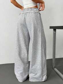 Casual Loose Drawstring Waist Pockets Sweatpants, Minimalist American Streetwear Style, Versatile Korean Fashion - 灰色 - 查看 7