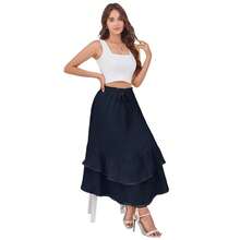 Maxi Skirts For Women Summer Fall High Waist Drawstring Long Skirt Ruffle Layered Medieval Skirts With Pockets - 藍色 - 查看 5