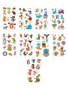 9 Sheets Body Art Temporary Tattoo Stickers, Perfect For Women. Cute And Fun Cartoon Animal Pattern, Waterproof Fake Tattoo, Lasting 2-5 Days. Can Be Used On Fingers, Hands, Arms, Neck, Chest, Waist And Legs. Perfect For Parties, Gifts. Easy To Use And Remove. - Multicolor - View 7