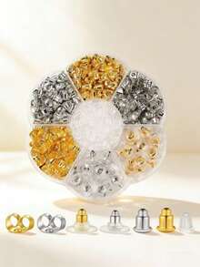 1 Set Jewelry Making Kit/Earring Backs - Includes Disc Earring Backs, Bullet Earring Backs, Butterfly Clutch Earring Backs, Clover Earring Backs. Fashionable Earring Backs, Earring Support Devices To Prevent Earlobe Sagging, Earring Fixators For Women's Jewelry, Earring Accessories. - Multicolor - View 1