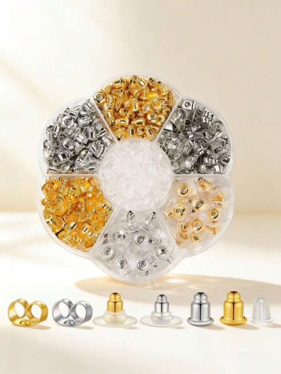 1 Set Jewelry Making Kit/Earring Backs - Includes Disc Earring Backs, Bullet Earring Backs, Butterfly Clutch Earring Backs, Clover Earring Backs. Fashionable Earring Backs, Earring Support Devices To Prevent Earlobe Sagging, Earring Fixators For Women's Jewelry, Earring Accessories. - Multicolor - View 1