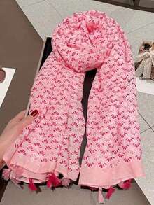 1pc Pink Petal Lightweight Tassel Scarf, Beach Shawl, Sun Protection, Spring/Summer New Arrival - Pink - View 1