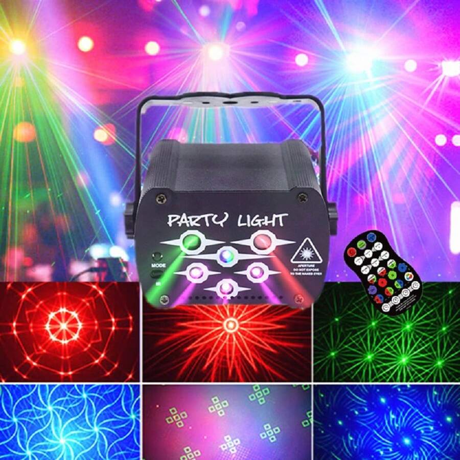 USB 6-Port Pattern + Strobe + UV Ambient Light, Remote Control Sound Activated Strobe Light, Starry Sky Projector Lamp, For DJ, Disco Party, KTV, Bar, Home Party, Halloween, Christmas, Karaoke Club, Camping