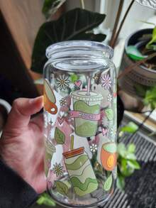 冰抹茶咖啡玻璃吸管杯，罐形玻璃吸管杯，家用抹茶吸管杯，抹茶吸管杯饮具 - 彩色 - 查看 1