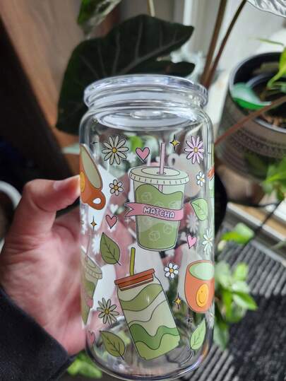 Iced Matcha Coffee Glass Straw Cup, Jar-Shaped Glass Straw Cup, Home Matcha Straw Cup, Matcha Straw Cup Drinkware