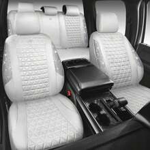 CAR PASS All White Bling Diamond Leather Car Seat Covers Full Sets,Waterproof Shining Glitter Sparkly Crystal Universal Fit For Automotive Truck SUV Cute Women Girl Airbag Compatable,Sliver Rhinestone - ColorA - 查看 6