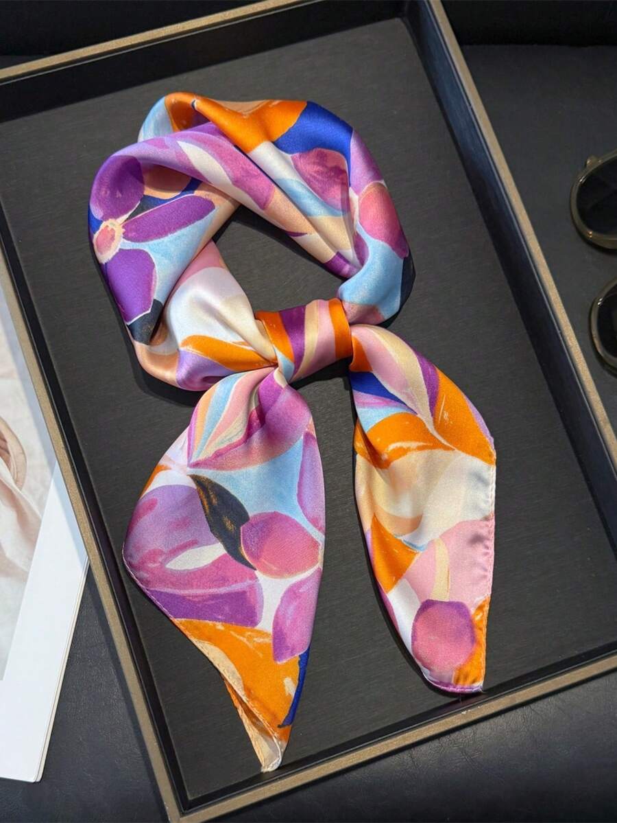 Women's Printed Spring/Summer Scarf, High-End Quality With Elegant Color Combinations, Lightweight And Comfortable, Can Be Used As Headscarf, Headband Or Hair Accessory For Daily Wear, Ideal For Enhancing Overall Styling. - Multicolor - View 1