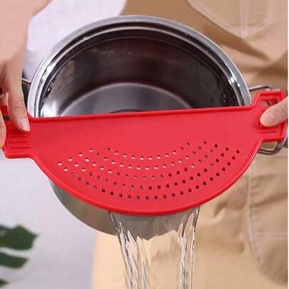 1pc Plastic Clip-On Crescent Shaped Food Strainer Funnel, Heat Resistant, Suitable For Pasta, Vegetables, Fruits And Other Kitchen Items, Fits All Pots And Pans Sink Funnel