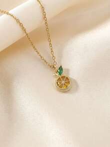 1pc Women's Gold-Plated Fruit Pendant Necklace With Grape, Cherry, Watermelon, Orange Slice Pendants, Suitable For Daily Wear, Hypoallergenic Jewelry For Office, Party, Valentine's Day, Birthday, Anniversary Gift For Mom, Girlfriend, Wife - Multicolor - View 4
