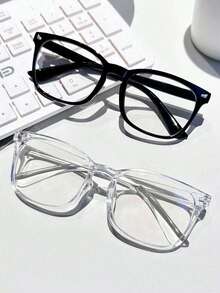 1 pieza Gafas decorativas de plástico con forma geométrica, estilo retro diario, moda clásica, minimalista elegante, atemporal, versátil estilo de pareja para combinar con todo, gafas de lente transparente para mujer, adecuadas para viajes al aire libre, vida diaria, lectura en la oficina y otras escenas - Multicolor - Ver 1