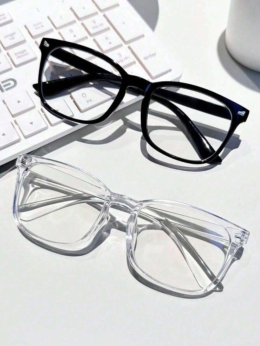 1 pieza Gafas decorativas de plástico con forma geométrica, estilo retro diario, moda clásica, minimalista elegante, atemporal, versátil estilo de pareja para combinar con todo, gafas de lente transparente para mujer, adecuadas para viajes al aire libre, vida diaria, lectura en la oficina y otras escenas - Multicolor - Ver 1