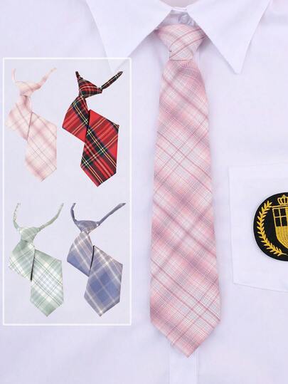 1pc Kids Necktie, Girls' Fashionable School Style Plaid Pattern Tie, Suitable For Students, Boys And Girls To Attend Parties, Gatherings, Birthdays, Back To School Season And Formal Occasions