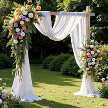 28in X 19ft Wedding Arch Decor Fabric, Chiffon Sheer Curtain, 2pcs White Voile Drapes For Wedding Ceremony Decor, Birthday Party Ceiling Backdrop - View 2