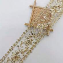 1 rouleau de 182 cm, 2 tailles de dentelle pailletée dorée élégante. Artisanat DIY, accessoires de vêtements et de lingerie, décoration de textiles d'ameublement, emballage de cadeaux, emballage floral et de gâteaux, garnitures de couture, décorations de fête - or - Voir 4