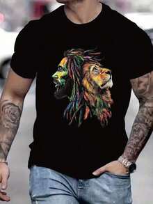 Men's Graphic-Shirt - White Crew Neck Summer Tee With & Lion Design Lightweight Casual Shirt Everyday & Themed Events Tee Shirts Streetwear Style Printed Design Soft Texture Short Sleeve Top Music FansFreedom ShirtHalloween Costumes MenChristmasFunny ShirtGraphic TeeVintage Western Graphic Tees Men Clothes Camisas Para Hombre Graphic Tees Women Clothes Summer Tops Summer Clothes Graphic Tee Shirts - 黑色 - 查看 10