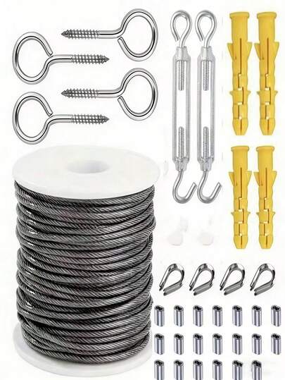 2.0mm Coated 304 Stainless Steel Clothesline Set, 984.25 Inches Long, With PVC Coating, , Suitable For Storage And Organization