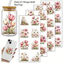 32pcs Spring Floral Theme UV Transfer Stickers - Suitable For DIY, Mugs, Laptops And Water Bottles, Self-Adhesive Plastic Stickers, Mug Decor, Laptop Stickers, Holiday Decorations, Vacation Pattern Design, Bicycle Stickers And Decals - Multicolor - View 1