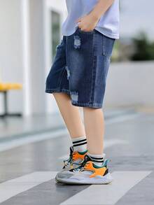 2026 New Summer Boys Loose Denim Shorts, Children Mid-Length Pants, Fashion Five-Minute Pants - Medium Wash - View 5