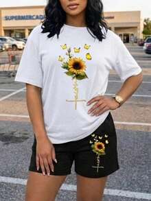 Conjunto de short y playera cuello redondo,con estampado - Blanco - Ver 1