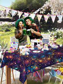 1 pieza Mantel impermeable, resistente al aceite y fácil de limpiar con patrón de galaxia del espacio exterior, adecuado para picnics, campamentos, bodas, fiestas de cumpleaños, hogar, cocina, comedor, uso interior/exterior - A - Ver 4