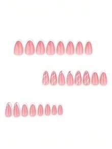 24片法式白色银色闪光波浪线美甲贴片，中号杏仁裸色假指甲，美甲套装包含1个粘合贴片和1个迷你指甲锉，适合日常佩戴，美甲用品。 - 彩色 - 查看 2