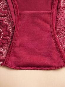 1pc Wine Red High Waist Lace Decor Medium Stretch Women's Casual Panties - Burgundy - View 4