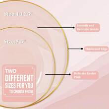 1件欧式奢华高端粉色底金色镶边餐盘，高品质西式餐盘，甜点盘，适用于婚礼、派对、生日、下午茶、家庭聚会、酒店餐饮、节日庆典等场合，可重复使用餐具 - 粉色 - 查看 9