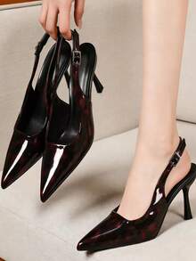 New Stylish Pointed Toe Mid Heel Pumps, Comfortable & Versatile Women Dress Shoes - Burgundy - View 3