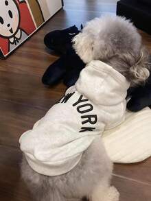 印花狗狗连帽卫衣，保暖衣物，适合小型和中型犬，吉娃娃外套，幼犬服装，猫咪服装 - 淺灰色 - 查看 2