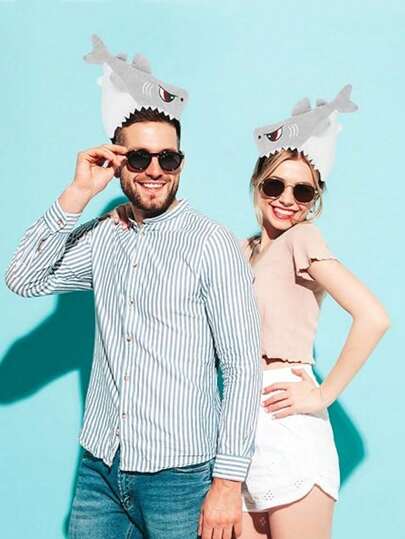 鲨鱼头箍，趣味帽子，鲨鱼服装配饰，趣味头箍，毛绒头箍，海洋动物服装配饰，带动物耳朵的鱼形头箍，毛绒头箍，可爱动物角色扮演派对头饰