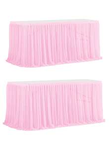 1pc Polyester Ruffled Table Skirt, Suitable For 48/72/96/108/168 Inch Rectangular Tables, Wrinkle-Resistant And Easy To Clean, Ruffle Hem Design, Ideal For Birthday, Party, Wedding, Bridal Shower, Celebration Decor - Multicolor - View 45