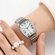 XAPWV Đồng hồ đôi co giãn thoải mái, đồng hồ đeo tay thời trang tối giản hình thùng, số La Mã, dành cho nam và nữ. - Nhiều màu - Xem 8