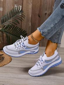 ZOSIVC Women's Breathable Mesh Sneakers, Comfortable Lace-Up Casual Shoes, Low-Top Athletic Running Shoes - Coral Pink - View 2